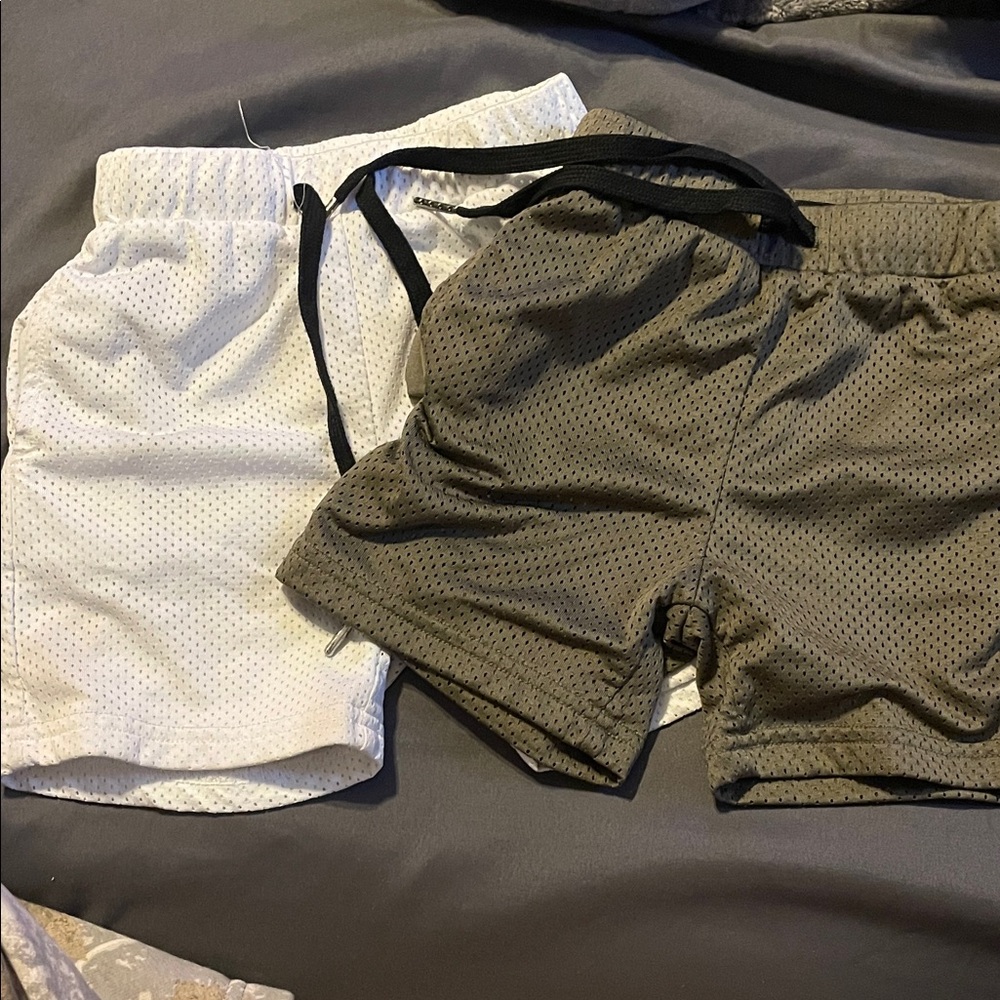 White and Gray Mesh Shorts Set